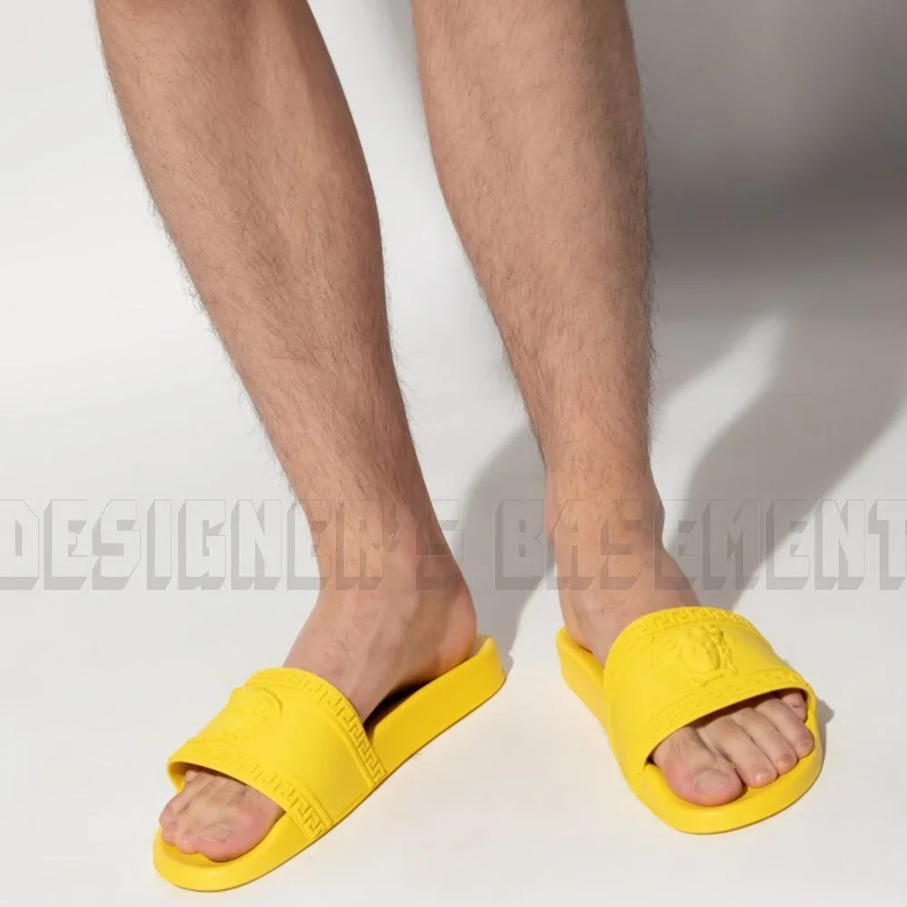 VERSACE mens 47EU - 14US sun yellow CARDINAL Medusa head FLIP-FLOP slide sandals - Picture 4 of 9